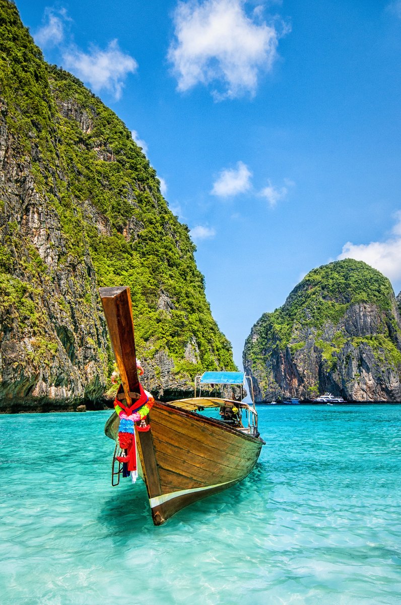 karo-art Poster- Boot in Maya Bay, Thailand, Premium print Multikleur