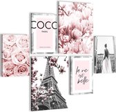 Fotoset - klaar om op te hangen - geen extra lijst nodig - Fashion Coco Modern grijs roze - woonkamer meisjes tieners
