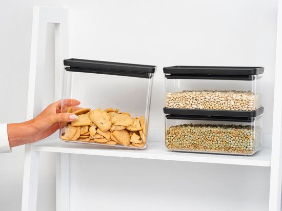 Brabantia Tasty+ Bidons alimentaires - Empilables - 1,5 + 1,5 + 3,5 l - Gris foncé