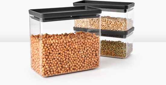 Brabantia Tasty+ Bidons alimentaires - Empilables - 1,5 + 1,5 + 3,5 l - Gris foncé