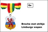 6x Broche met strikje Limburgs wapen - hanger/speld Provincie Limburg - Thema feest carnaval party festival speld