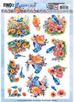 3D Cutting Sheets - Berries Beauties - Happy Blue Birds - Colourful Birds 10 stuks