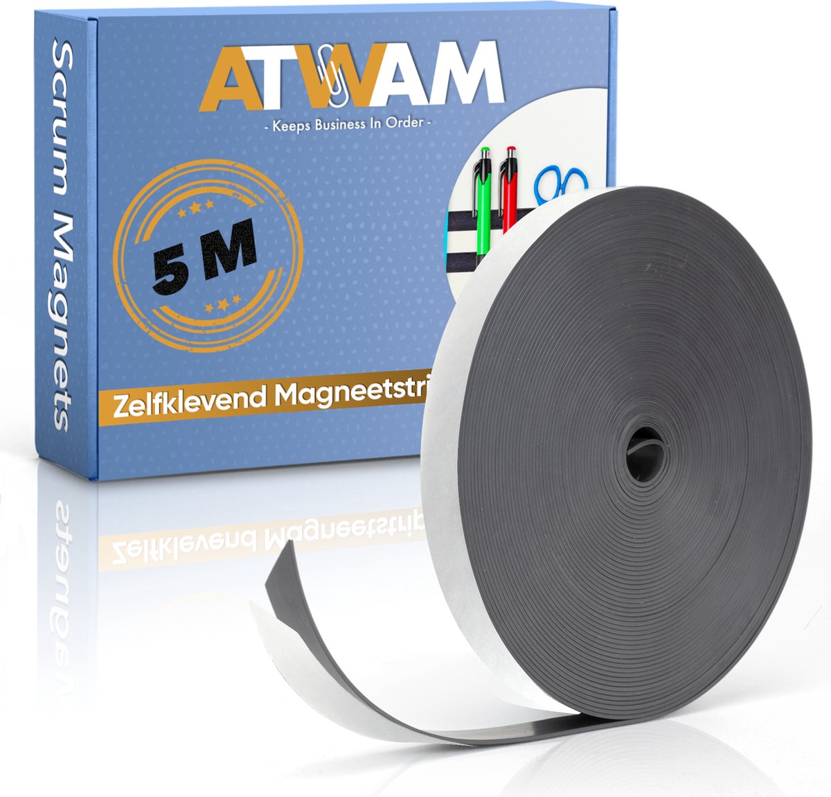 ATWAM Magneetband met Plakstrip - 5 Meter Lang - Magneetstrip - Magneet Tape - Magnetisch Tape - Zelfklevend - Zwart - ATWAM