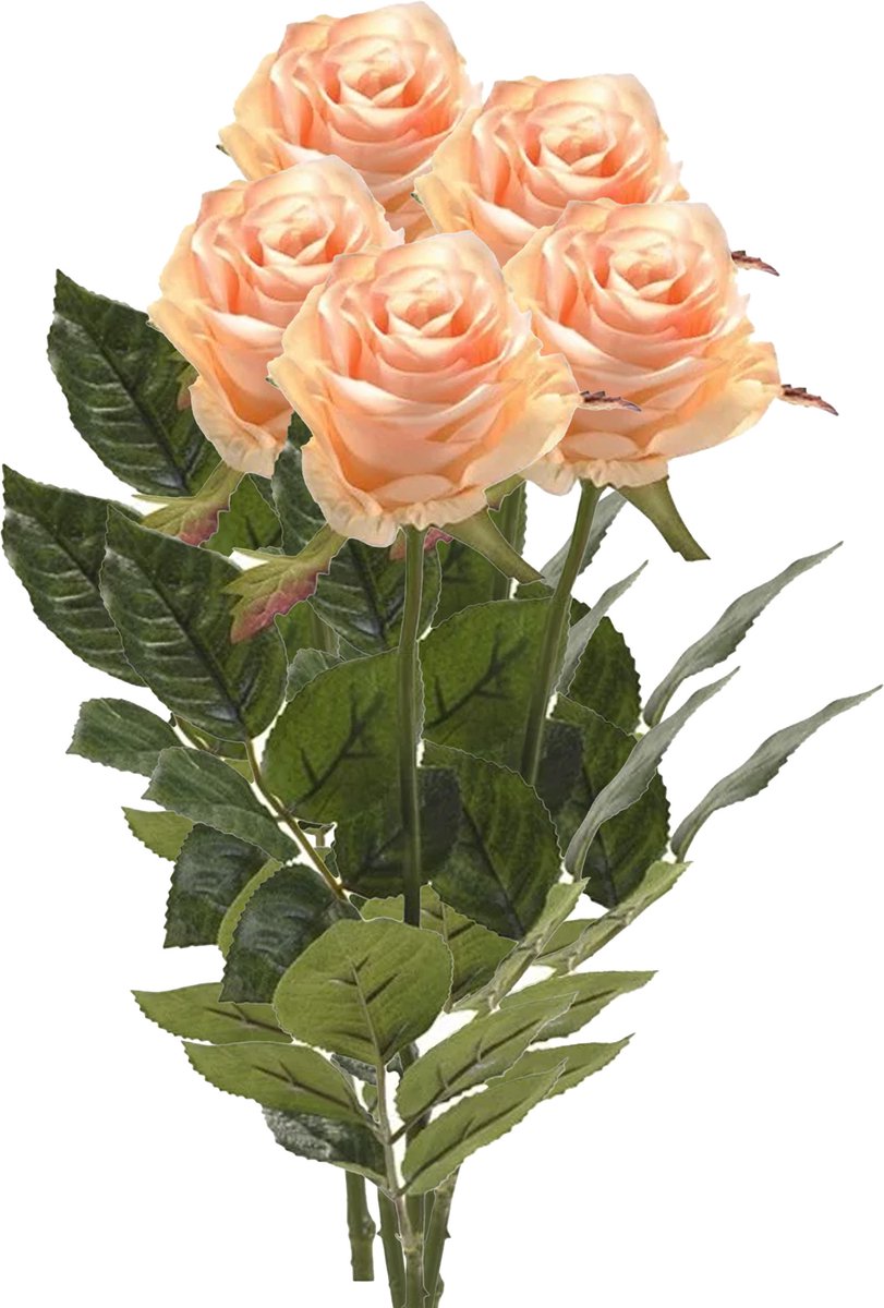 Emerald Kunstbloem roos Simone - 5x - zalm kleurig - 73 cm - decoratie bloemen Zalmroze