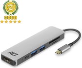 ACT USB-C multiport adapter voor 1 HDMI monitor, 2x USB-A, kaartlezer, PD pass-through AC7023