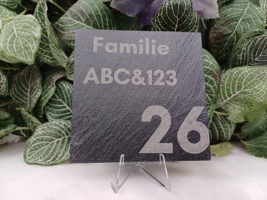 Leisteen Huisnummer - Naamplaat 9,6x9,6cm modern personaliseerbaar met