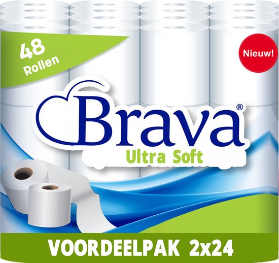 Brava - Ultra Soft Toiletpapier - Ultiem Comfort WC Papier - 48 Rollen - Superieure Sterkte - Maximale Absorptie & Pluisvrij - Voordeelverpakking WC Papier - 2 Laags