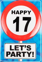 Verjaardagkaart met button | Verkeersbord | Happy 17