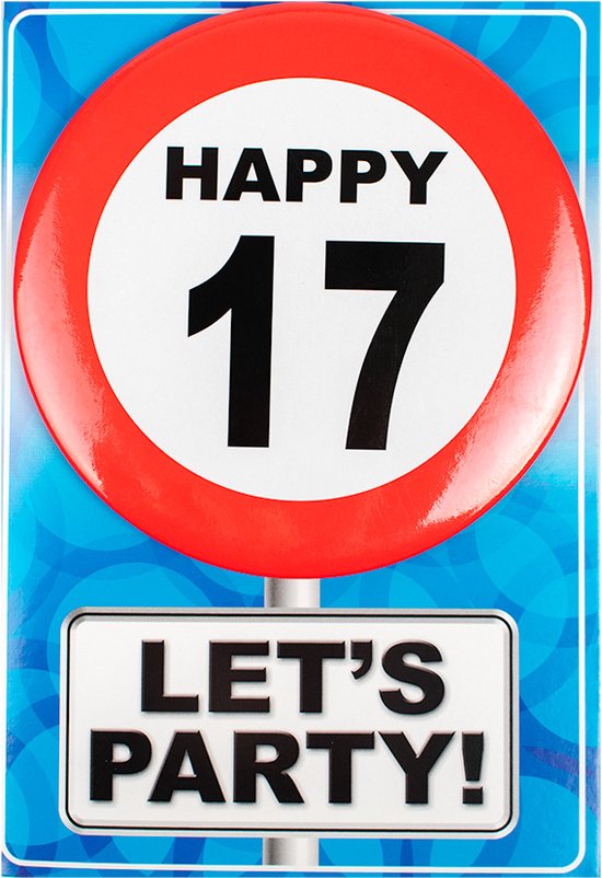 Verjaardagkaart met button | Verkeersbord | Happy 17