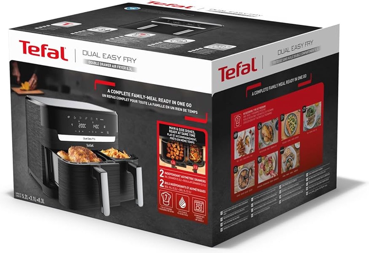 Tefal Dual Easy Fry & Grill Easy Fry Dual EY9018 XXL heteluchtfriteuse met dubbele lades zwart thumbnail 3