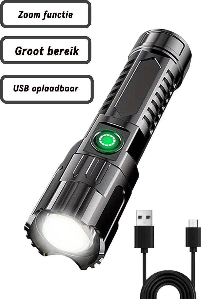 Zaklamp - USB oplaadbaar - LED -Zoom functie - Sterk licht