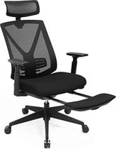 Chaise de bureau ergonomique avec repose-pieds, chaise de bureau avec support lombaire, appui-tête et accoudoirs réglables, réglage en hauteur et fonction bascule, capacité de charge jusqu'à 150 kg, noir