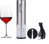 Elektrische kurkentrekker - Kurkentrekker wijn - Wijn accesoires - Wijnopener - Met foliesnijder - Oplaadbaar - Grijs - Perfecte cadeau tip!