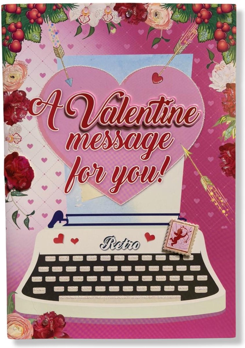 XXL Luxe 3D Valentijnskaart retro - 18.5x26.5cm - Inclusief gekleurde envelop