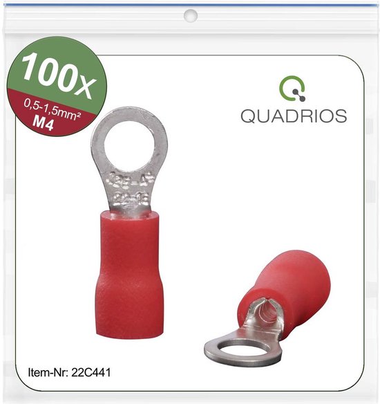 Quadrios 22C441 Cosse à oeillet Section max.=1.5 mm² Ø du trou=4.3 mm partiellement isolé rouge 1 set