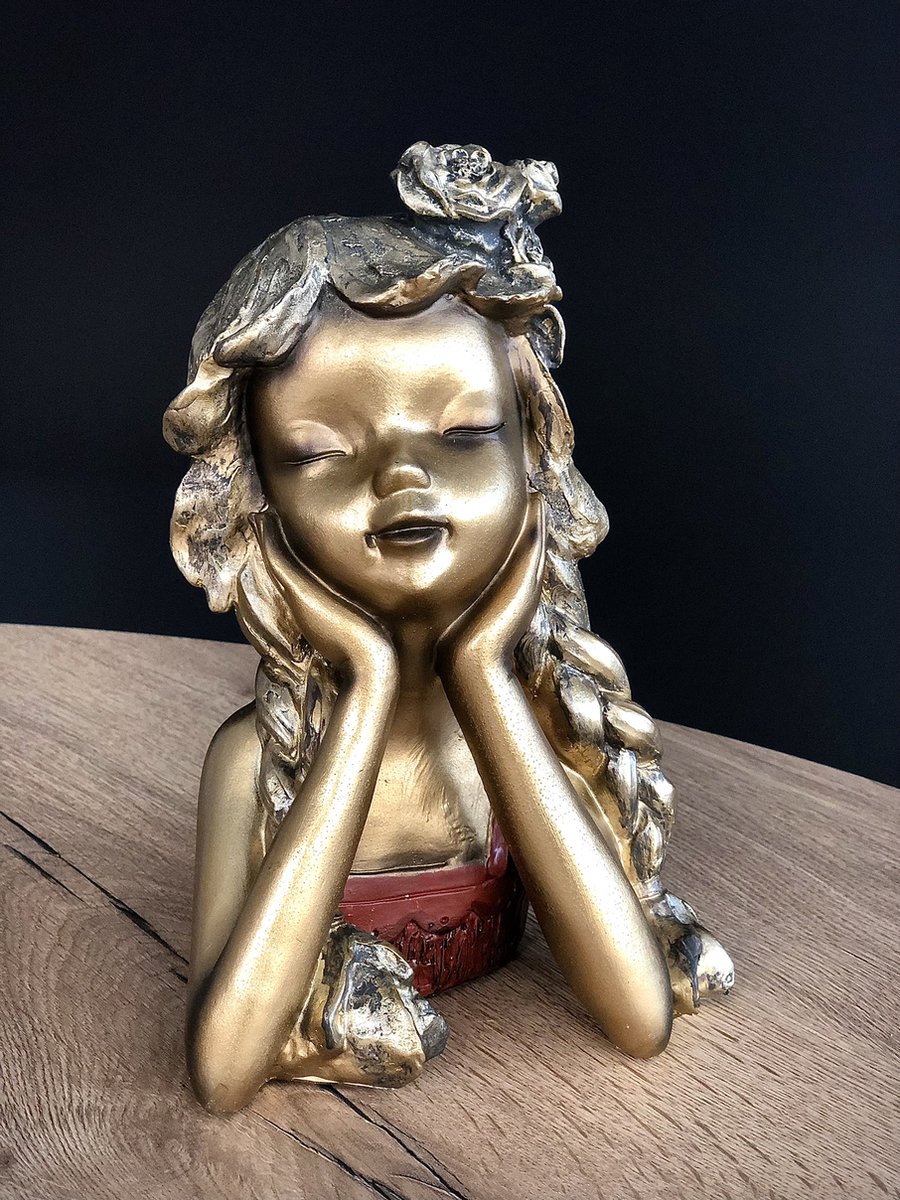 Chantana meisje 25cm hoog- polyresin- kunsthars- mensbeeld- schattig beeld- goud- voor binnen- decoratiefiguur- cadeau- geschenk- Valentijn- Moederdag- Kerst- Nieuwjaar