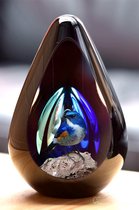 Urn voor crematie-as-Urn Premium Design Glas met afbeelding van een vogeltje-Urn met afbeelding dmv.hoge kwaliteit foto sign folie-Urn voor Deelbestemming- Urn Glas Blauw-60ml inhoud-Premium collectie-Transparant ton sur ton blauwe askamer