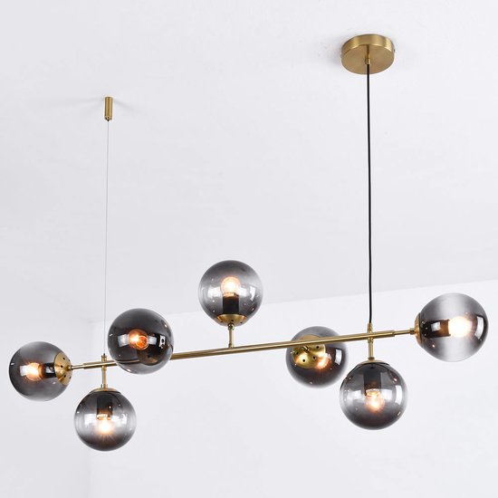 Design hanglamp met 7-lichts glazen bollen van smoke glas