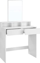 ZAZA Home Coiffeuse avec miroir rectangulaire et 2 tiroirs, table cosmétique avec 3 compartiments ouverts, coiffeuse, pour le maquillage, moderne, blanc RDT113W01