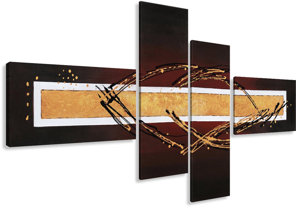 karo-art Schilderij - Abstract met krullen, 4luik, 195x80cm, wanddecoratie Multikleur