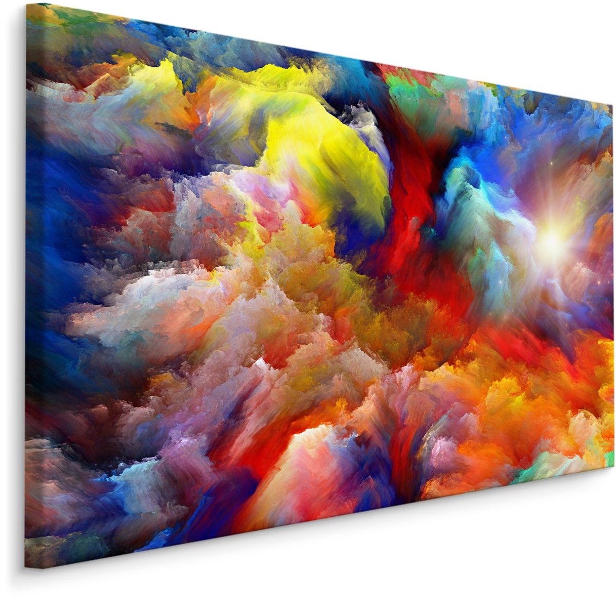 karo-art Schilderij - Abstracte multi-gekleurde rook (print op canvas) wanddecoratie Multikleur