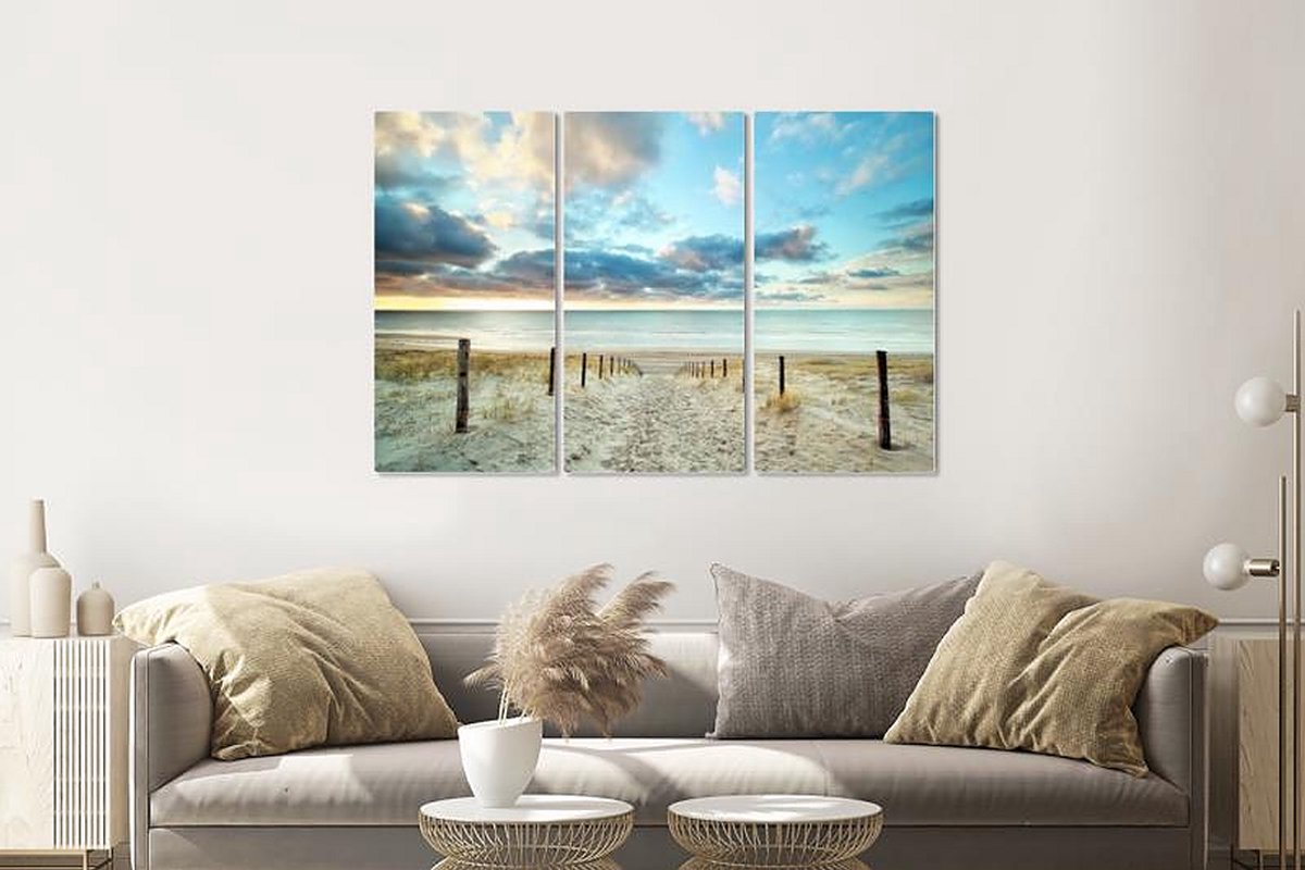 karo-art Schilderij - Duik in de Noordzee, 120x80cm, 3 luik, premium print Multikleur