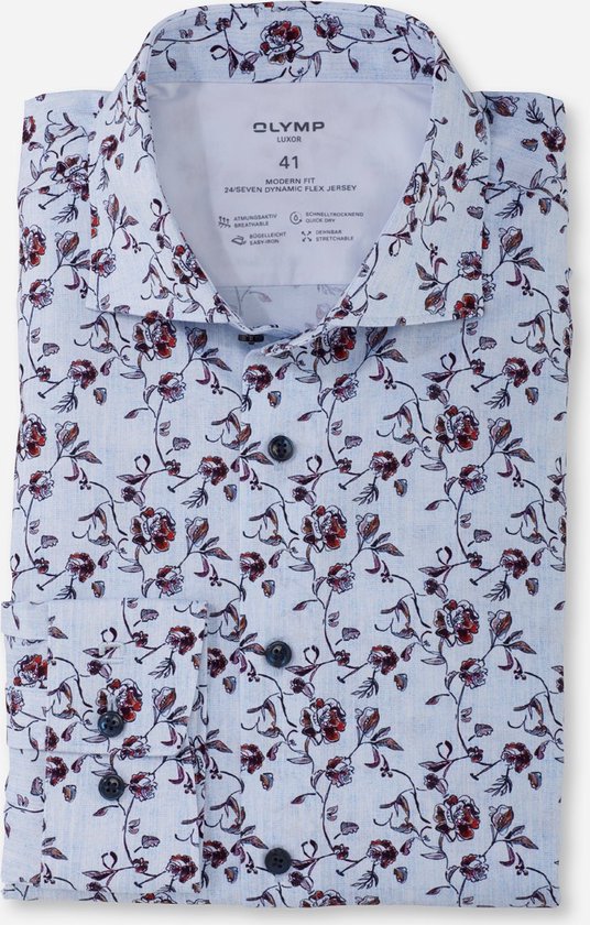 OLYMP - Chemise Luxor Imprimé Fleurs Bleu Clair - Homme - Taille 40 - Coupe Moderne