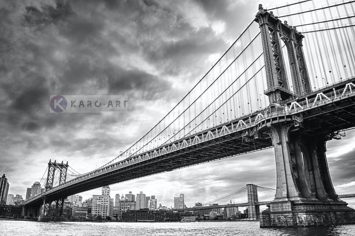 karo-art Schilderij - Manhattan Bridge , Zwart wit , 3 maten , Wanddecoratie Multikleur