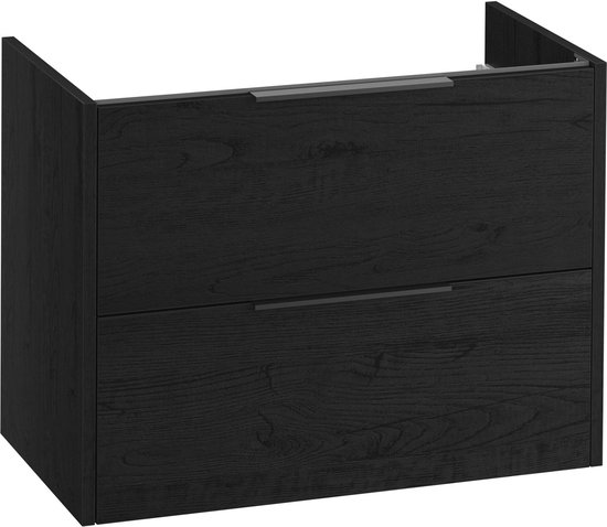 Wastafel 60 cm in eiken met zwart, LONDON-56-BLACK, met keramische was