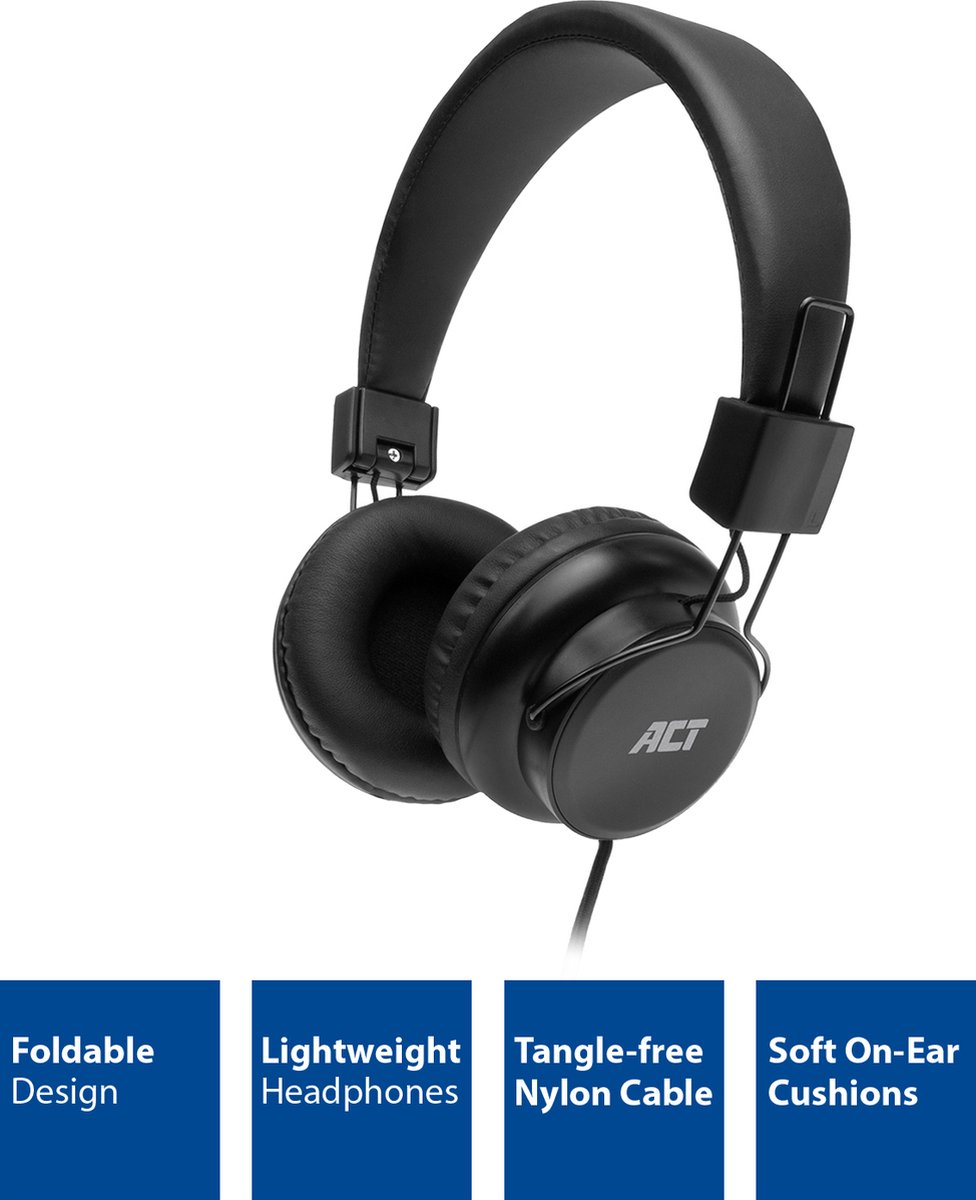 ACT Koptelefoon met draad 1,5m | Opvouwbare hoofdtelefoon met kabel | 3,5mm audiokabel | AC9300 – foto 5