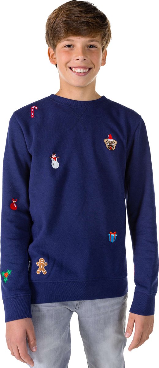 OppoSuits Deluxe X-Mas Icons - Navy - Tiener Kerst Sweater - Kersttrui - Kerst - Blauw - Maat 12 Jaar