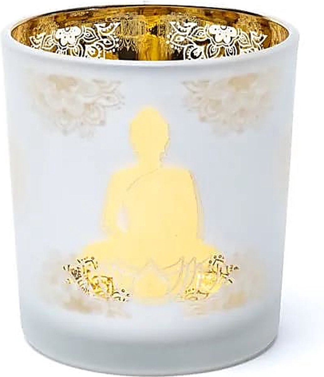 Yogi & Yogini -Sfeerlicht - matglas/metallic - Boeddha - 7,3 cm x 8 cm