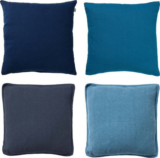 Dutch Decor - Set de 4 coussins décoratifs - Essentials - bleu - bleu foncé - 45x45 cm - avec coussins intérieurs - coton