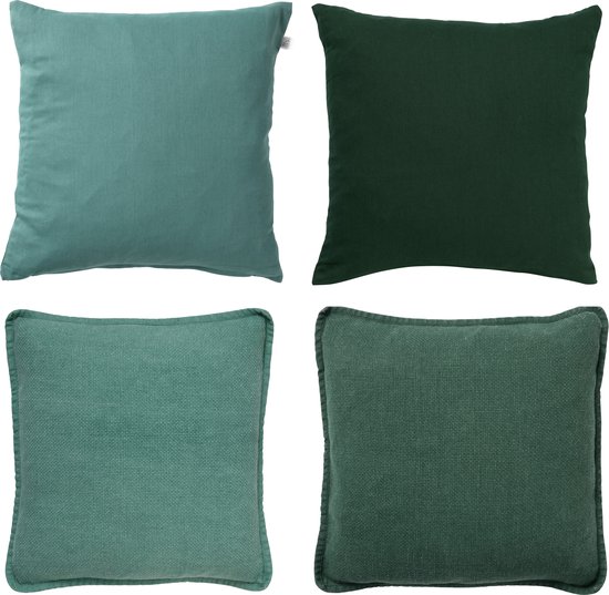 Dutch Decor - Set van 4 sierkussens - Essentials - groen - donkergroen - 45x45 cm - inclusief binnenkussens - katoen