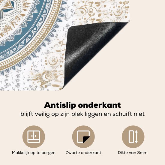 KitchenYeah® Inductie beschermer 81.6x52.7 cm - Mandala - Blauw - Bohemian - Wit - Design - Kookplaataccessoires - Afdekplaat voor kookplaat - Inductiebeschermer - Inductiemat - Inductieplaat mat