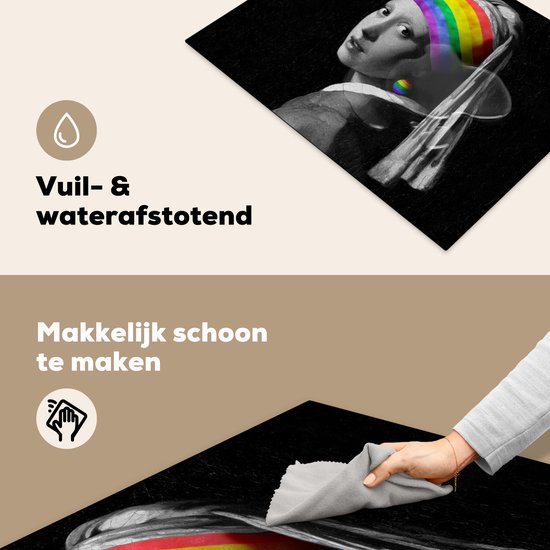 KitchenYeah® Inductie beschermer 70x52 cm - Meisje met de parel - Regenboog - Vermeer - Kookplaataccessoires - Afdekplaat voor kookplaat - Inductiebeschermer - Inductiemat - Inductieplaat mat