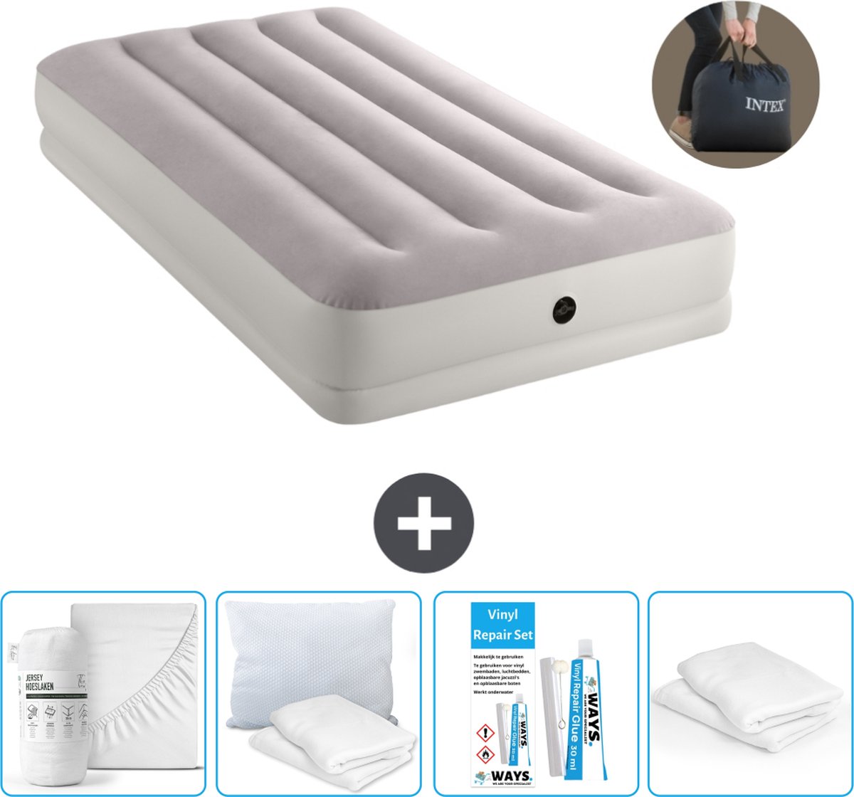 Intex Luchtbed - 1-Persoons - 99 x 191 x 30 cm - Grijs - Inclusief pomp - Accessoires CB15