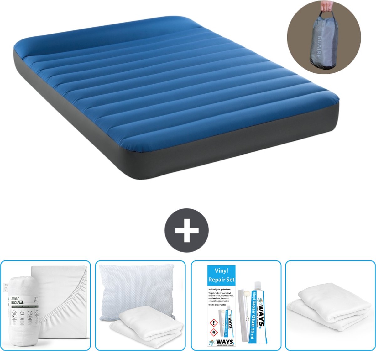 Intex Luchtbed - Twijfelaar - 137 x 191 x 22 cm - Blauw - Inclusief pomp - Hoeslaken - Kussen - Reparatieset en Kussenbeschermer