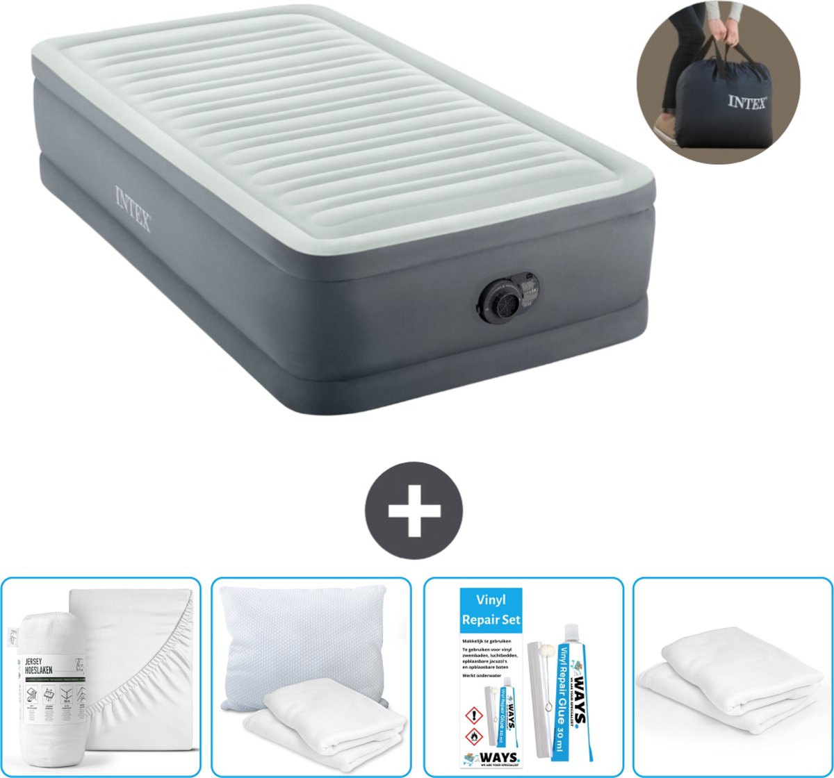 Intex Luchtbed - 1-Persoons - 99 x 191 x 46 cm - Grijs - Inclusief pomp - Accessoires CB15