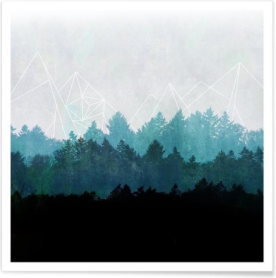 JUNIQE - Poster Woods Abstract -70x70 /Blauw & Grijs