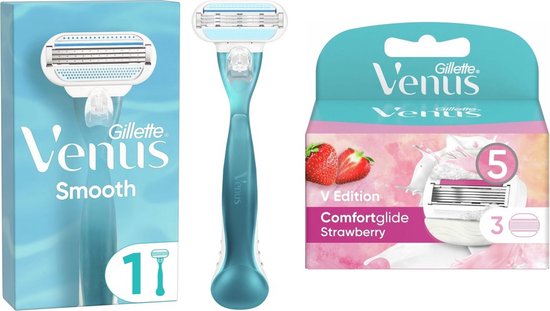 Gillette Venus Smooth Scheersysteem + Scheermesjes - Comfortglide Strawberry 3 Stuks