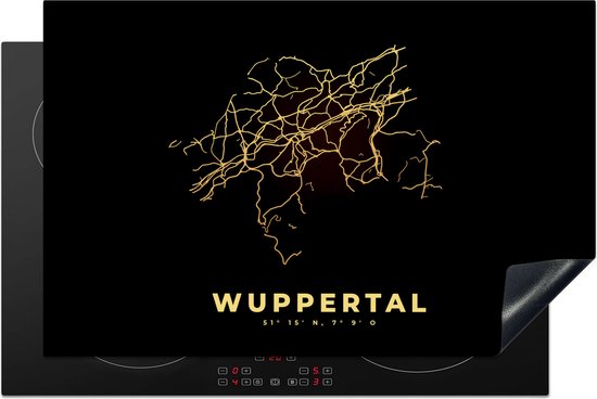 KitchenYeah® Inductie beschermer 80.2x52.2 cm - Stadskaart - Kaart - Goud - Wuppertal - Plattegrond - Kookplaataccessoires - Afdekplaat voor kookplaat - Inductiebeschermer - Inductiemat - Inductieplaat mat