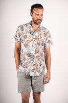 Pre End heren blouse - overhemd KM - 100353 - Fulham - bruin print - maat XL