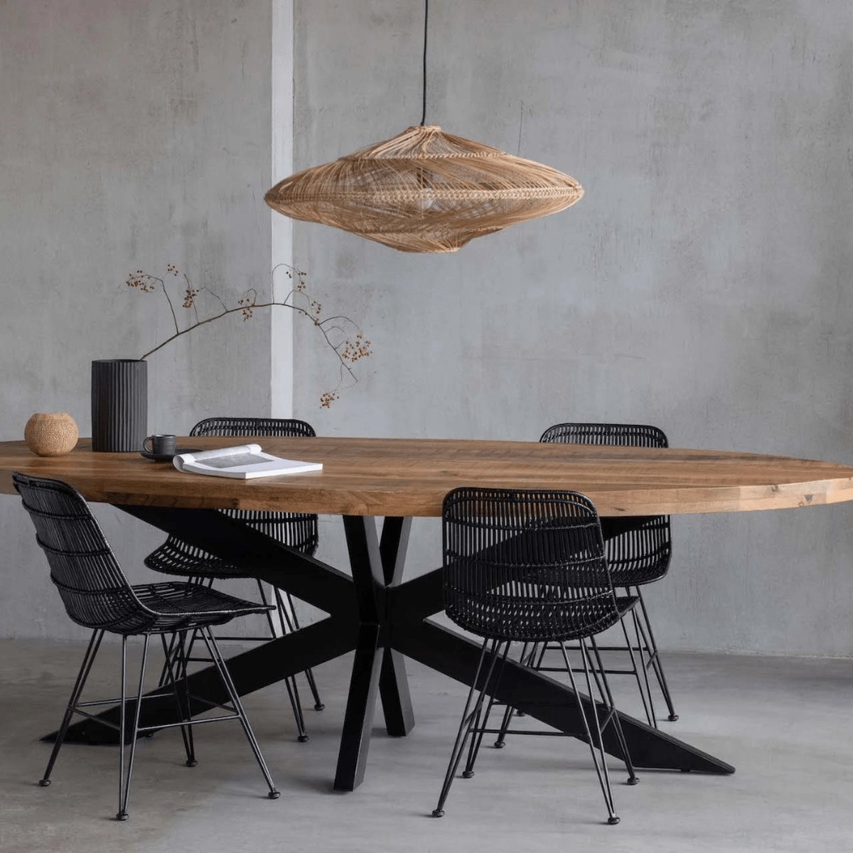 Mangohouten Eettafel Tulsa Ovaal 260×120 cm Mahom Industrieel - Dinertafel van Mangohout & Metaal - Industriële Eettafel