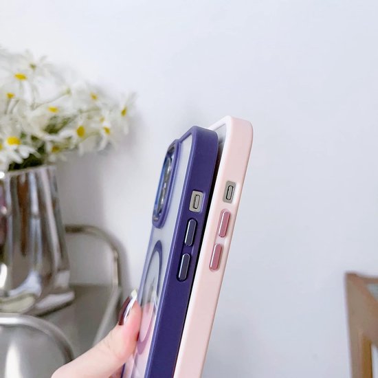 Coque Hybride Transparente en TPU - Coque Surround pour Appareil Photo - Compatible avec MagSafe Convient pour : Apple iPhone 14 Pro Max - Violet