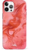 xoxo Wildhearts Marble Red Lips - Single Layer - Hardcase hoesje geschikt voor iPhone 12 Pro hoesje - Rood hoesje - Marmer case geschikt voor iPhone 12 Pro hoesje rood - Shockproof beschermhoes - Rood