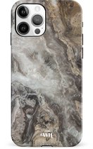 xoxo Wildhearts Marble Grey River - Double Layer - Hoesje geschikt voor iPhone 12 Pro Max Marmer hoesje shockproof - Hard Case beschermhoesje geschikt voor iPhone 12 Pro Max - Grijs