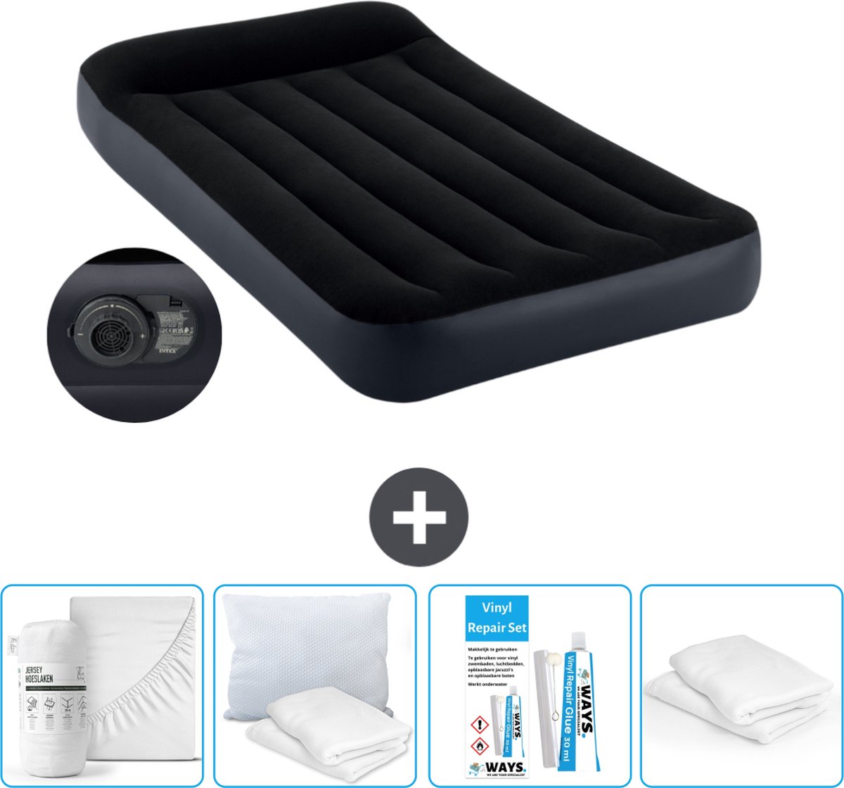 Intex Luchtbed - 1-Persoons - 99 x 191 x 25 cm - Blauw - Inclusief pomp - Accessoires CB15