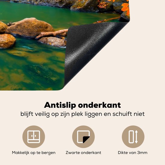 KitchenYeah® Inductie beschermer 80x52 cm - Stenen - Boom - Waterval - Herfst - Rood - Kookplaataccessoires - Afdekplaat voor kookplaat - Inductiebeschermer - Inductiemat - Inductieplaat mat