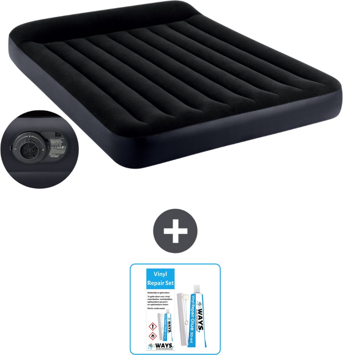 Intex Luchtbed - 2-Persoons - 152 x 203 x 25 cm - Blauw - Inclusief pomp - Reparatieset
